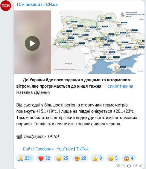 Telegram publication screenshot