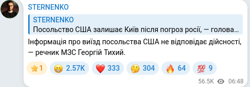 Скріншот Telegram-публікації