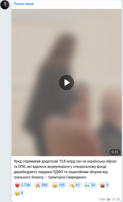 Скріншот Telegram-публікації