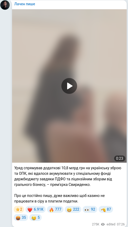 Скріншот Telegram-публікації
