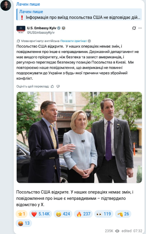 Скріншот Telegram-публікації