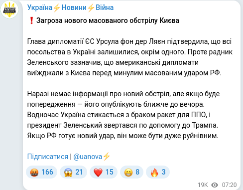 Скріншот Telegram-публікації