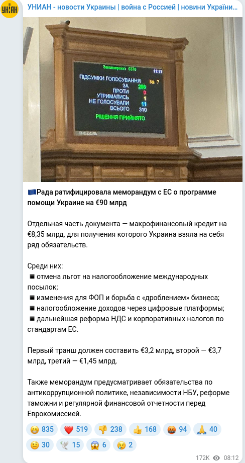 Telegram publication screenshot