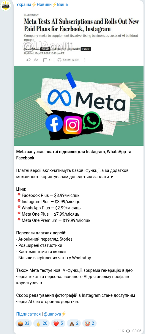 Скріншот Telegram-публікації