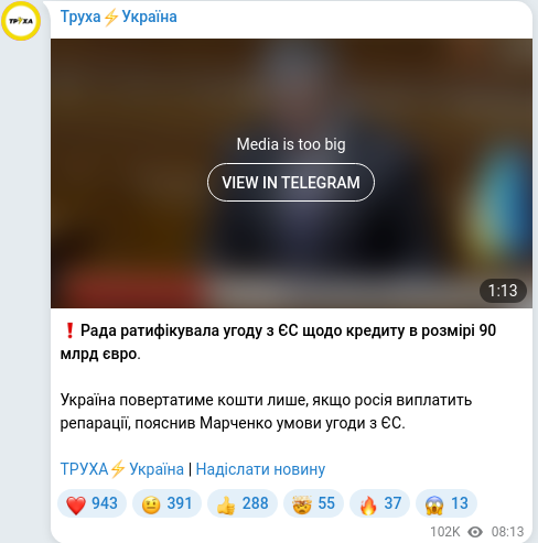 Telegram publication screenshot