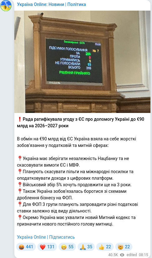 Telegram publication screenshot