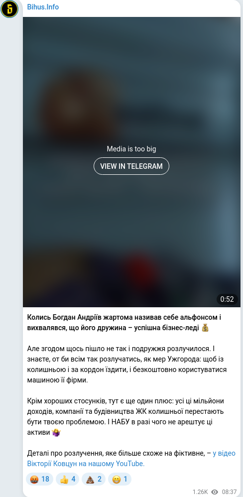 Скріншот Telegram-публікації