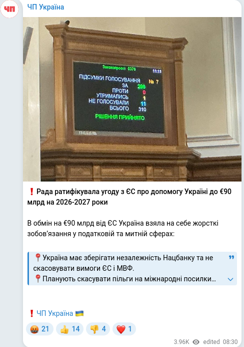 Скріншот Telegram-публікації
