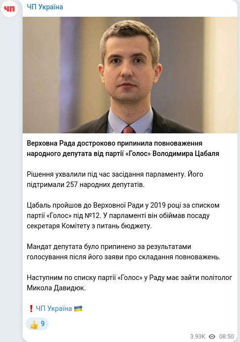 Скріншот Telegram-публікації