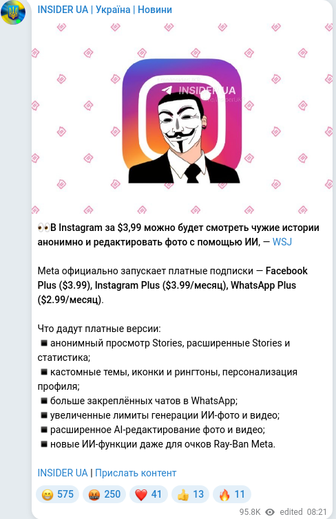Скріншот Telegram-публікації