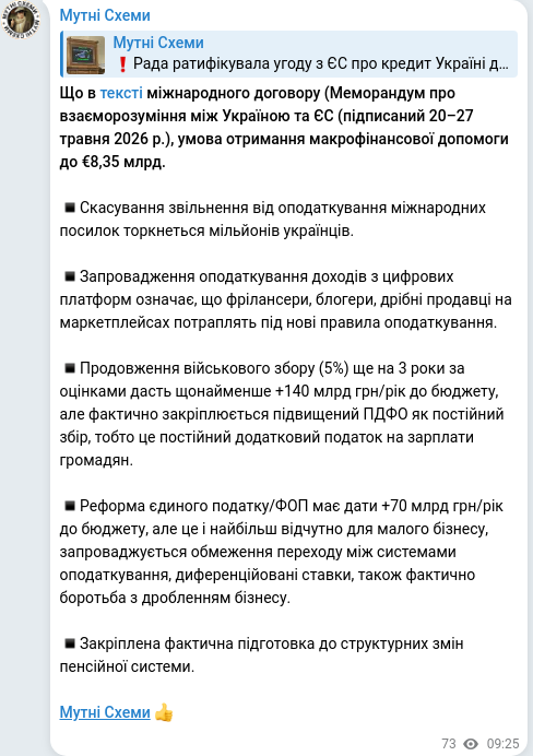Скріншот Telegram-публікації