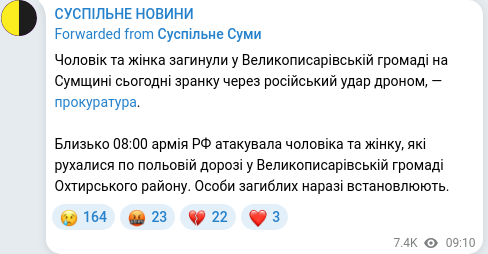 Скріншот Telegram-публікації