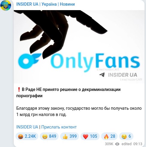 Скріншот Telegram-публікації