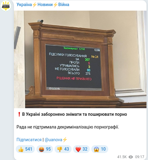 Скріншот Telegram-публікації