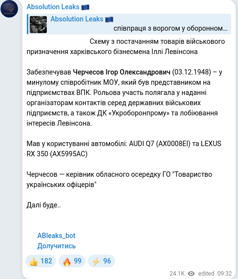 Скріншот Telegram-публікації