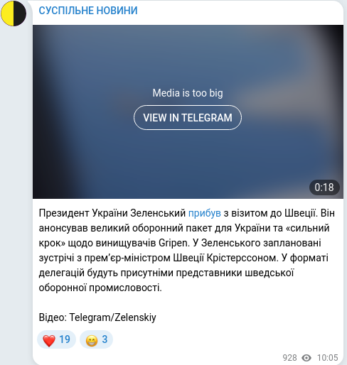 Telegram publication screenshot