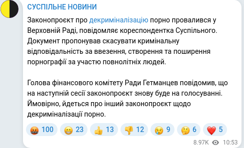 Скріншот Telegram-публікації