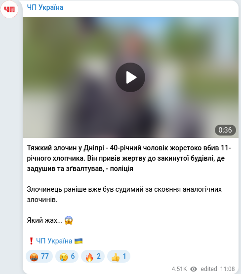 Скріншот Telegram-публікації
