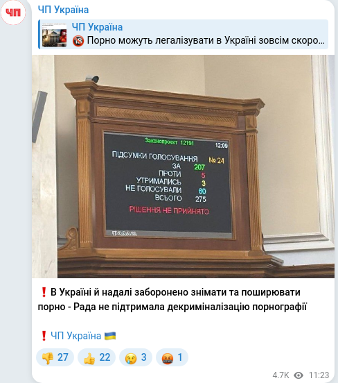 Скріншот Telegram-публікації