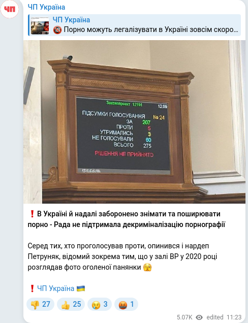 Скріншот Telegram-публікації