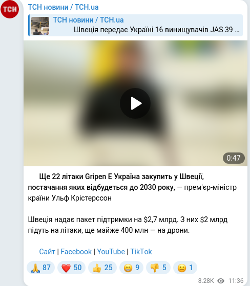Скріншот Telegram-публікації