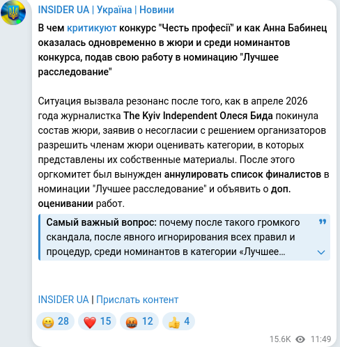 Скріншот Telegram-публікації