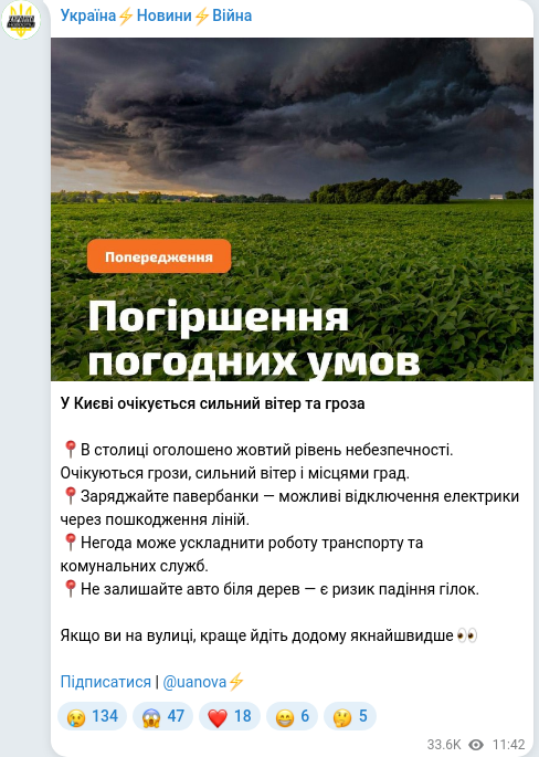 Скріншот Telegram-публікації