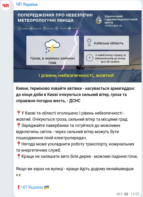 Скріншот Telegram-публікації