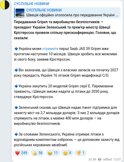 Скріншот Telegram-публікації