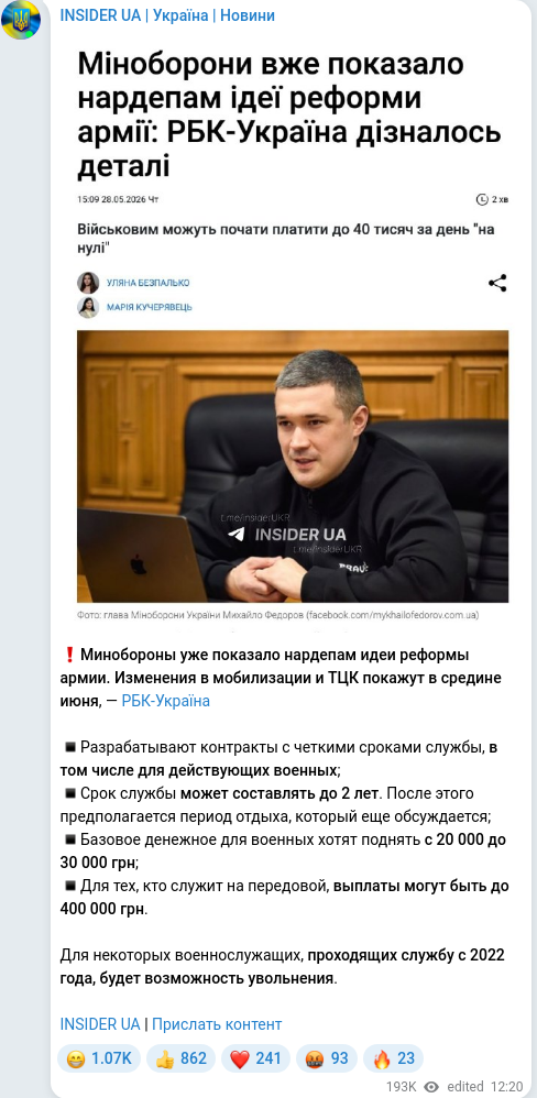 Скріншот Telegram-публікації