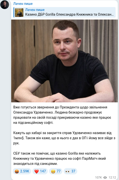 Скріншот Telegram-публікації