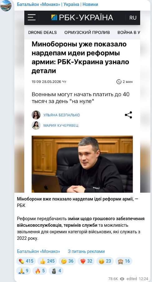 Скріншот Telegram-публікації