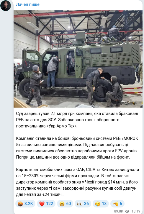 Скріншот Telegram-публікації