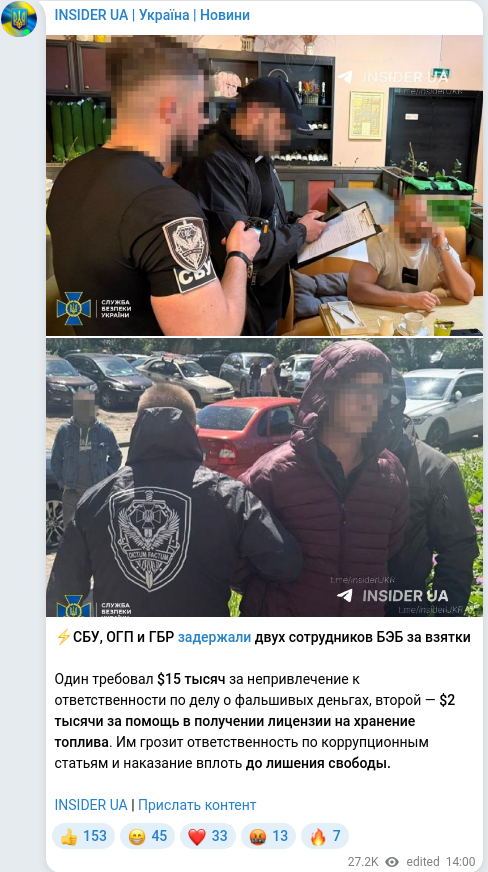 Скріншот Telegram-публікації
