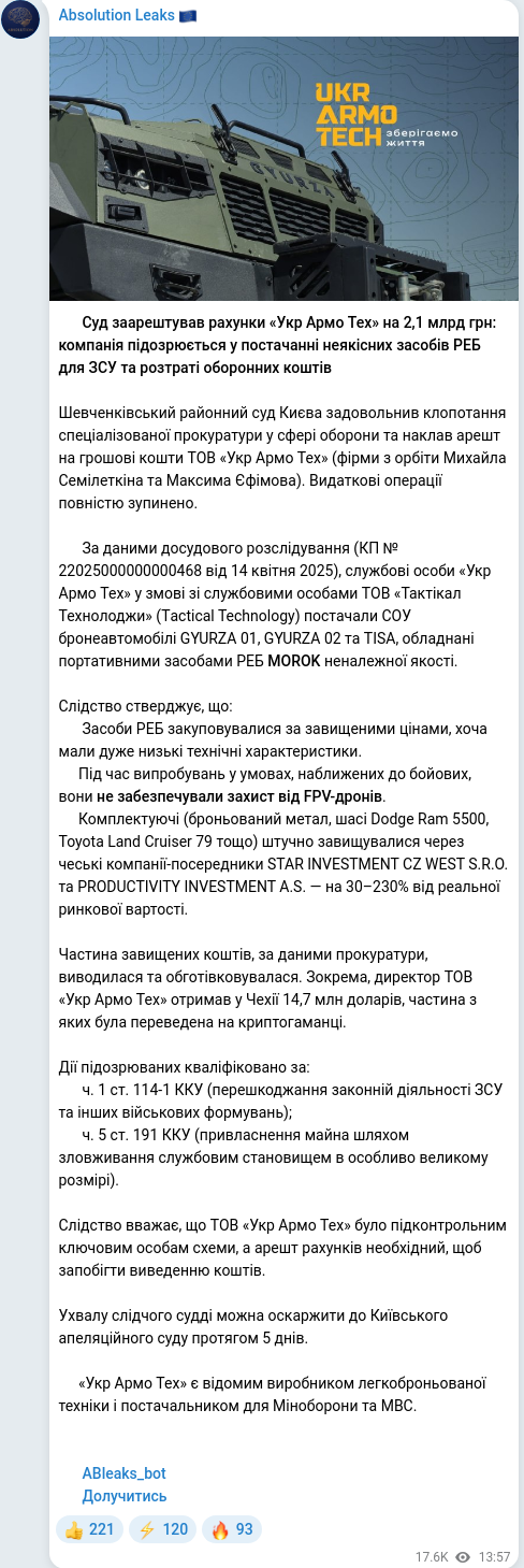 Скріншот Telegram-публікації