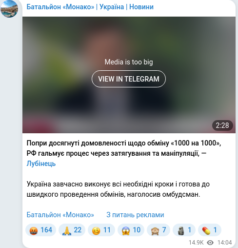 Telegram publication screenshot