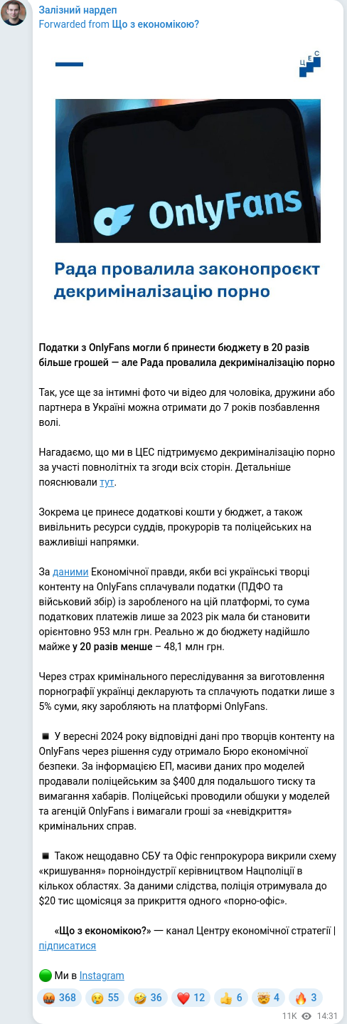 Telegram publication screenshot