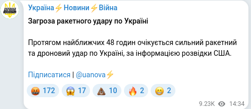 Скріншот Telegram-публікації