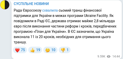 Скріншот Telegram-публікації