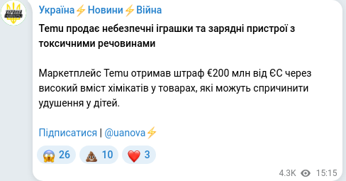 Скріншот Telegram-публікації