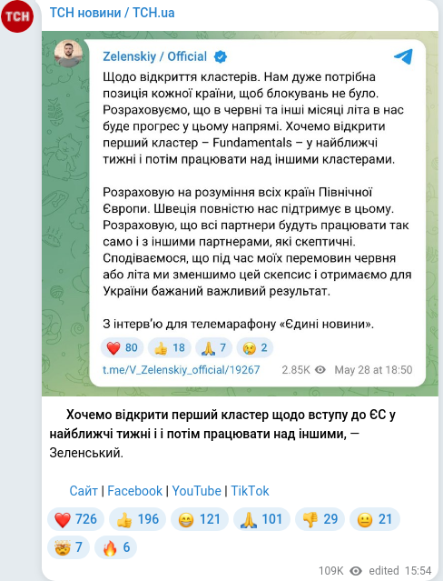 Telegram publication screenshot