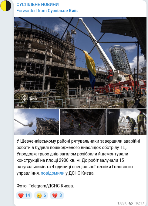 Скріншот Telegram-публікації