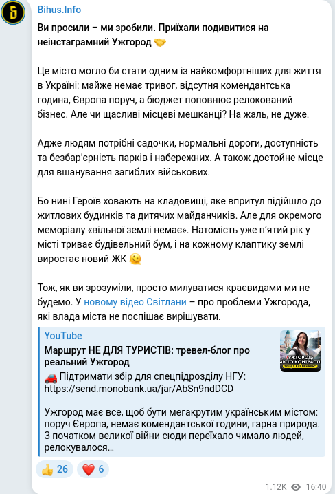 Скріншот Telegram-публікації