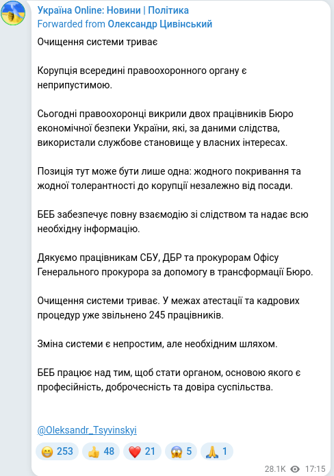 Telegram publication screenshot