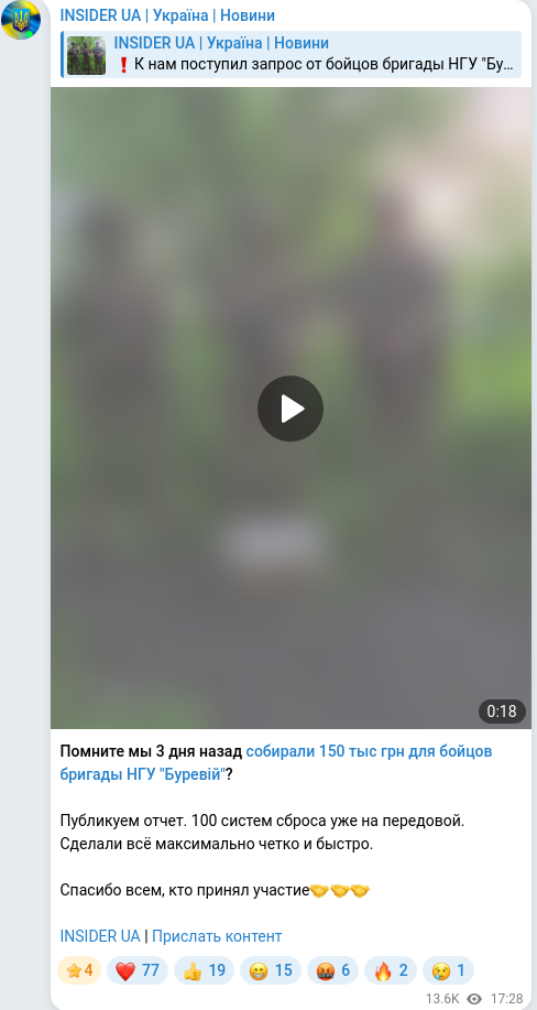 Скріншот Telegram-публікації