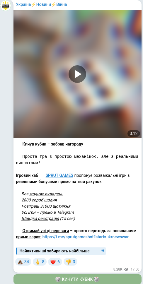 Скріншот Telegram-публікації
