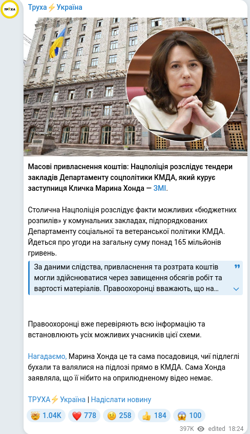 Telegram publication screenshot
