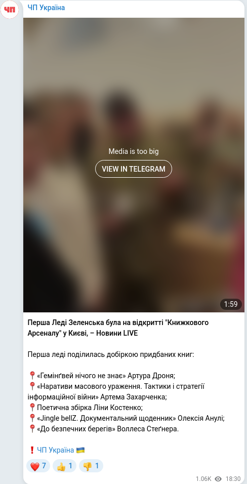 Скріншот Telegram-публікації