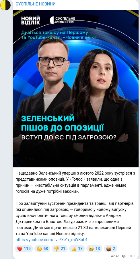 Скріншот Telegram-публікації
