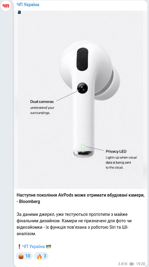Скріншот Telegram-публікації